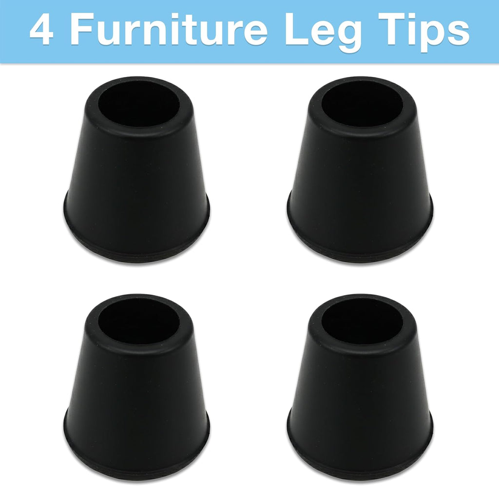 1/2" round Slip-On Rubber Folding Metal Chair Leg Tip Replacement - Protect Surfaces & Dampen Noise, Black (4 Pack)
