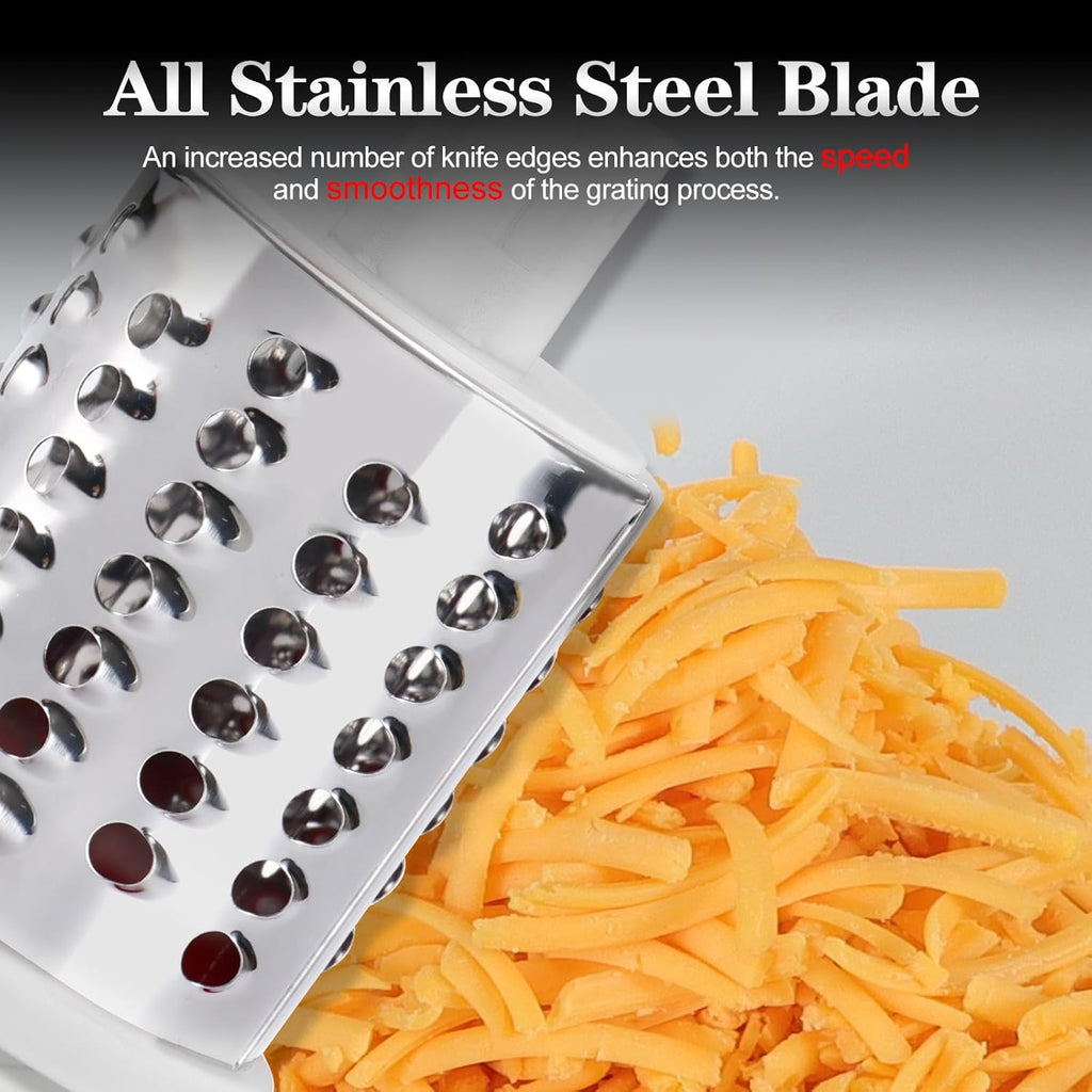 Manual Cheese Rotary Grater - round Mandoline Slicer Shredder with 3 Inner Adjustable Blades (Green)